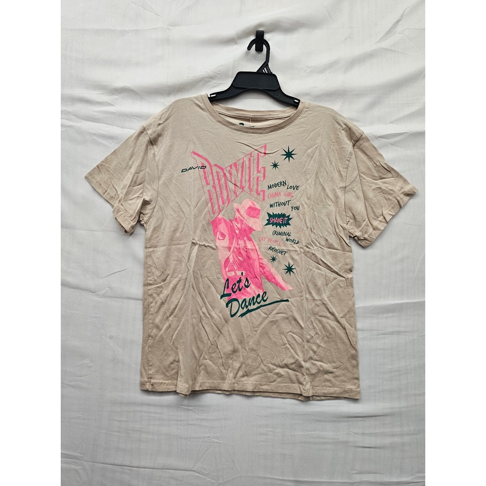 David Bowie Womens Let's Dance T-Shirt Tan Cotton Graphic Casual Size Medium